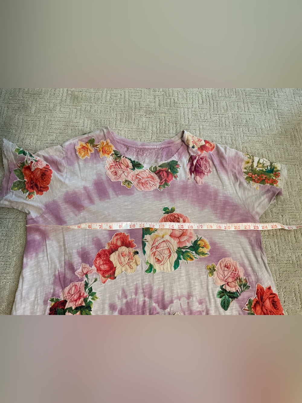 🌸🌺Magnolia Pearl Tie Dye Cat Floral Applique Maxi Dress OS EUC Boho Luxury Chic - Picture 9 of 11